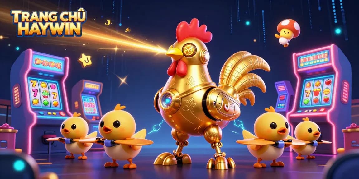 Engage with TRANG CHỦ HAYWIN's thrilling gaming adventure featuring golden characters in a vibrant casino scene.