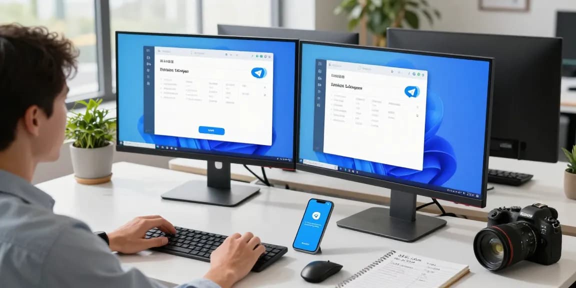 Adjusting Telegram Chinese settings in a modern tech workspace.