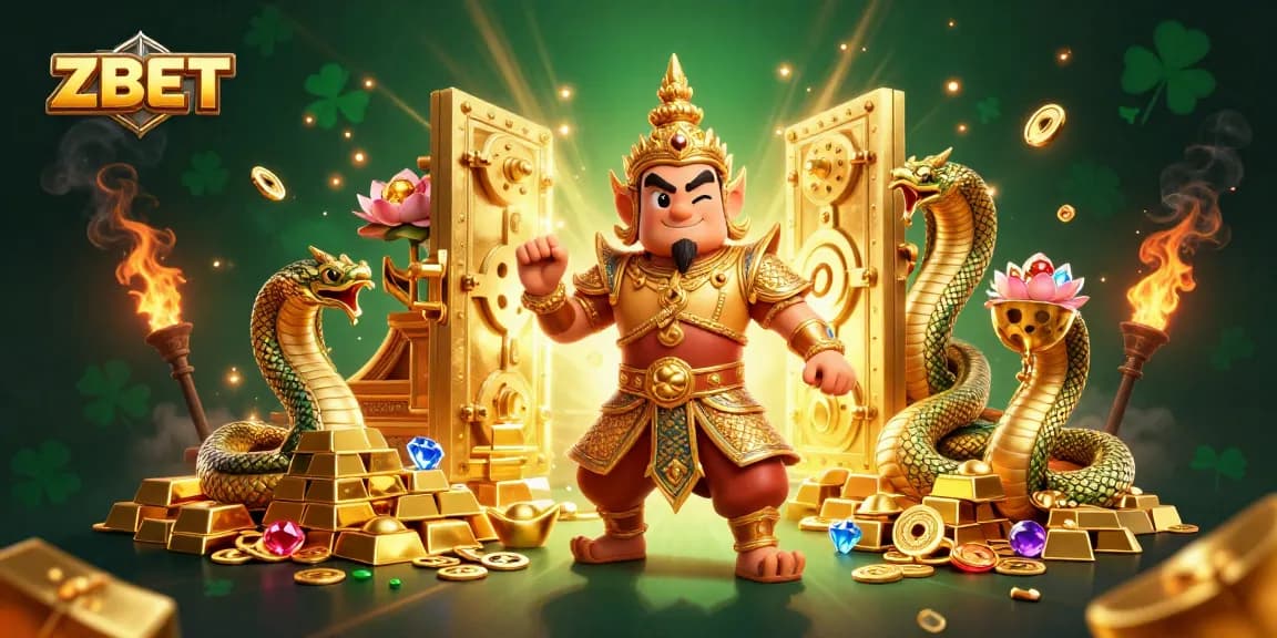 ZBET brings vibrant action to online gambling with a golden treasure vault and lively characters.
