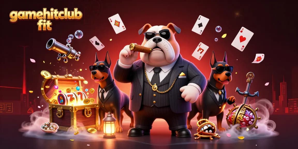Experience thrilling gaming action with gamehitclub fit's vibrant casino scene featuring a mafia boss bulldog.