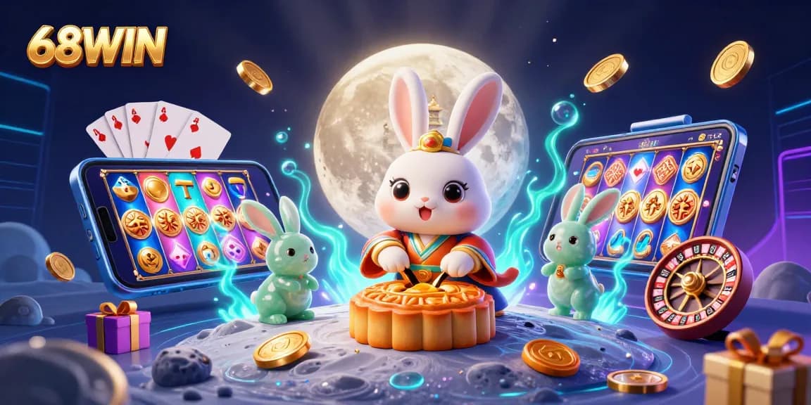 Experience thrilling gameplay at 68WIN with vibrant casino-themed illustration and enticing rewards.