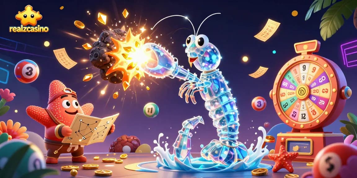 realzcasino gewährt einen aufregenden Blick auf ein dynamisches Casino-Spielerlebnis mit farbenfrohen Lotteriebällen.