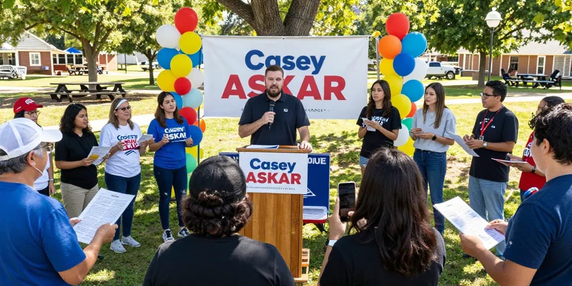 Casey Askar engaging with supporters at a community rally, showcasing dynamic political activism.