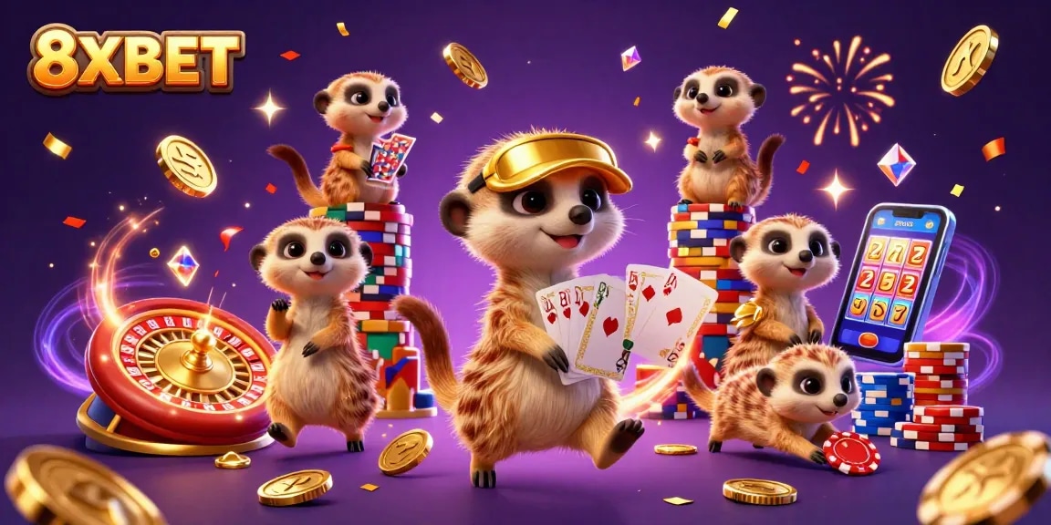 Experience 8XBET's vibrant casino operation with meerkats, winning prizes and excitement.