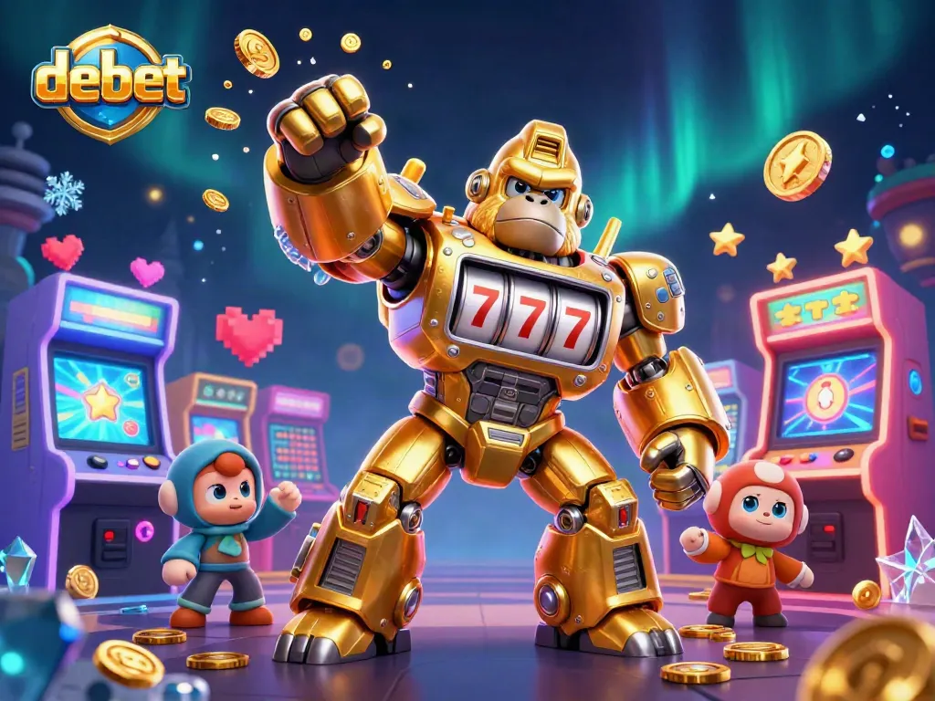 Experience exciting debet gameplay with vibrant 3D casino illustration featuring a golden mech and dynamic game elements.