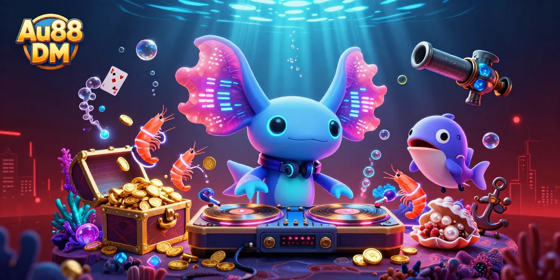 Experience thrilling gameplay with Au88 DM, featuring vibrant characters and underwater riches in a dynamic casino scene.