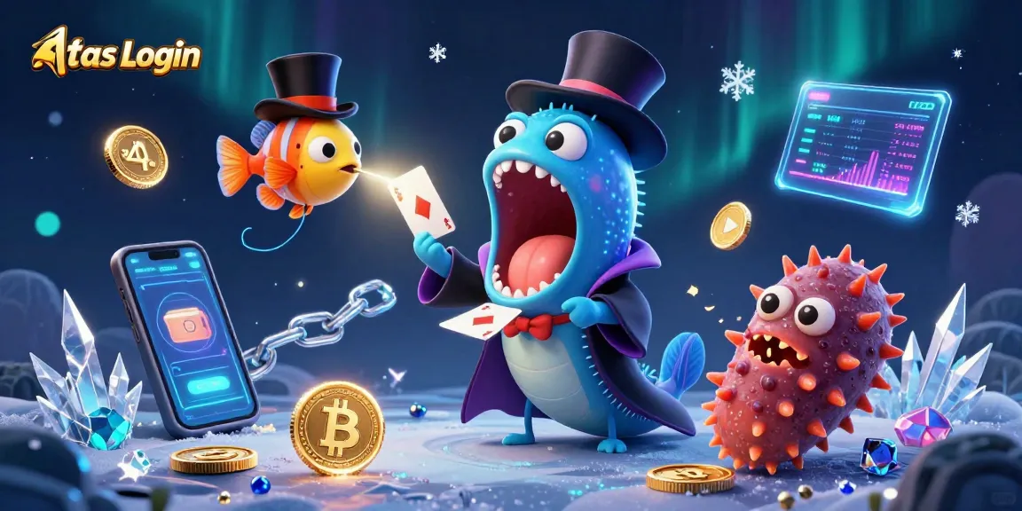 Engage with Atas Login through a magical deep-sea casino scene featuring unique underwater characters and crypto elements.
