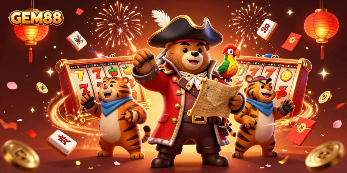 Experience GEM88 slots with dazzling pirate adventure and vibrant casino elements.