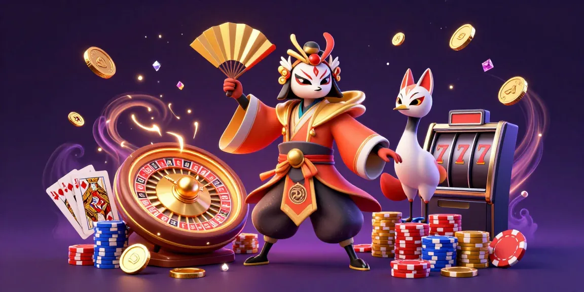 Experience thrilling wins at 789f-bet1 with this vibrant 3D illustration of kabuki-inspired casino elements.