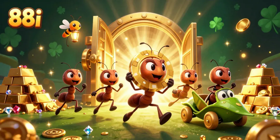 Join the ants in the 88i heist, thrillingly transporting a giant poker chip in a treasure-filled tunnel.