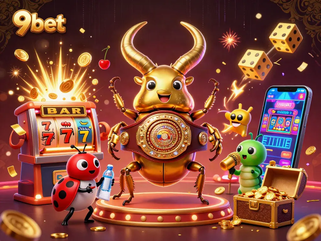 Engage with thrilling 9bet slot machines and dynamic casino vibes illustrated in vibrant colors.