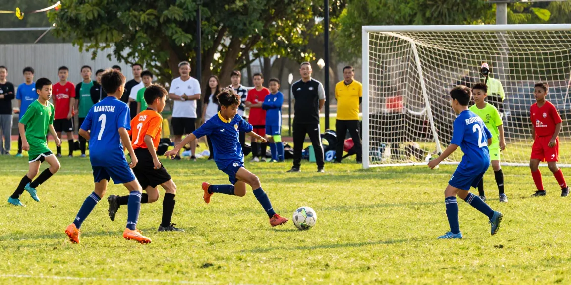 Fußball kaufen – Junge Spieler auf dem Spielfeld mit Mantom Bällen in Aktion.
