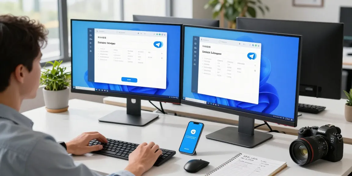 Adjusting Telegram Chinese settings in a modern tech workspace.