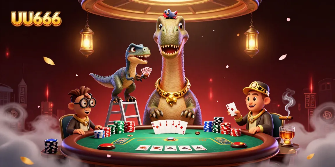 UU666 players engaging in a dynamic poker game scene featuring vibrant colors and charming cartoon characters.
