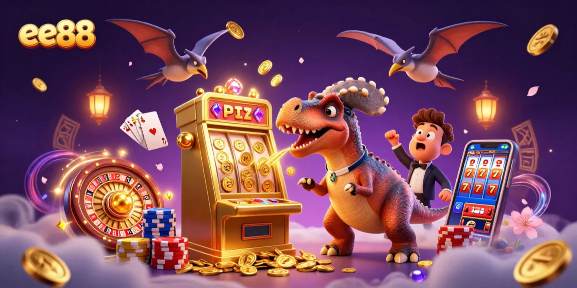 ee88 captures a thrilling jackpot moment with a dinosaur at a slot machine