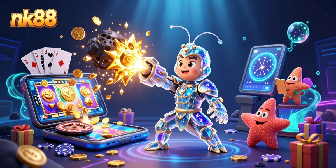Engage with nk88's vibrant virtual slots experience featuring animated cosmic characters.