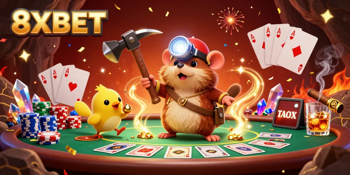 Engage with the exciting world of 8XBET through vibrant gaming adventures featuring treasure hunting and poker.