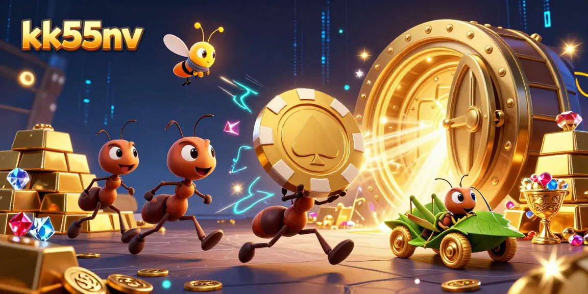 kk55nv ants heist carrying a golden poker chip through a detailed casino tunnel