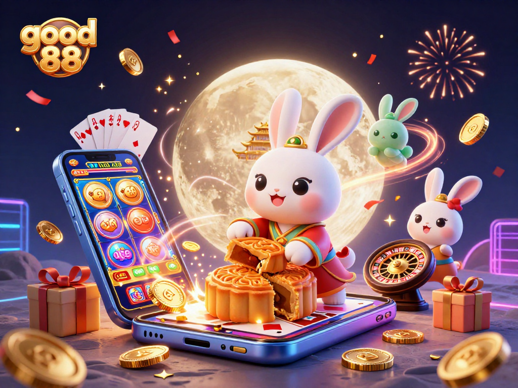 Spin to win with good 88 in this vibrant 3D casino illustration showing exciting gambling elements.