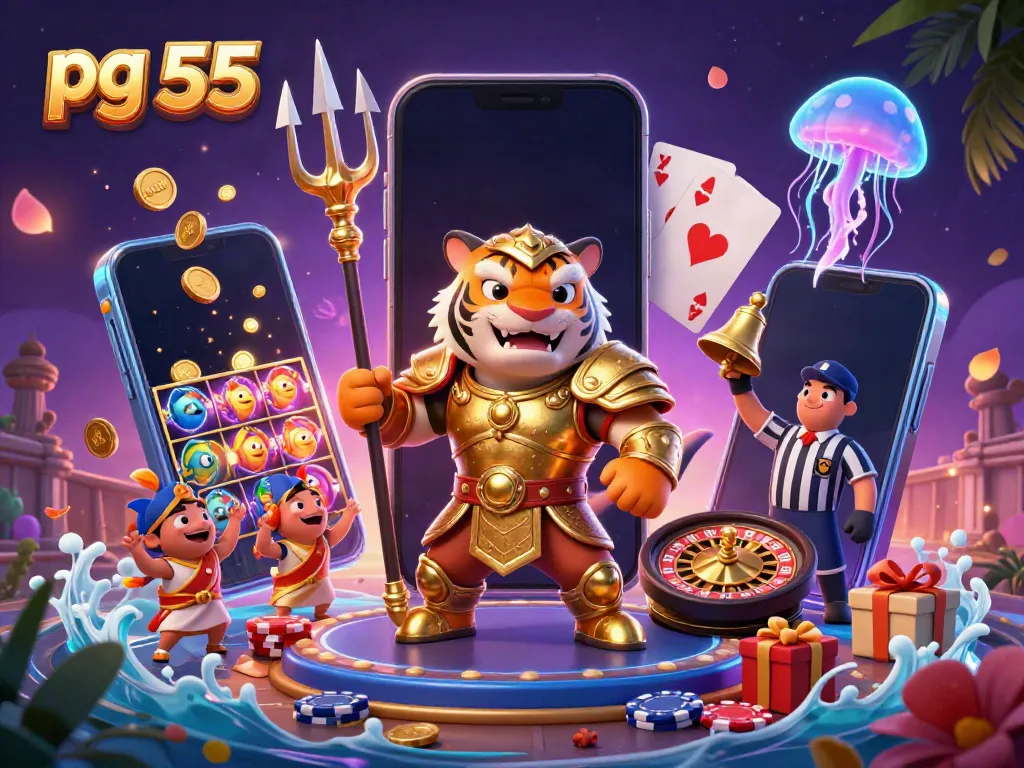 Experience engaging gameplay with pg 55 in this colorful casino-inspired scene featuring a vibrant underwater colosseum.