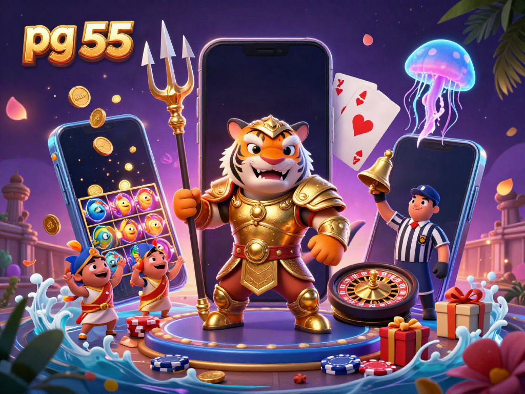 Experience engaging gameplay with pg 55 in this colorful casino-inspired scene featuring a vibrant underwater colosseum.