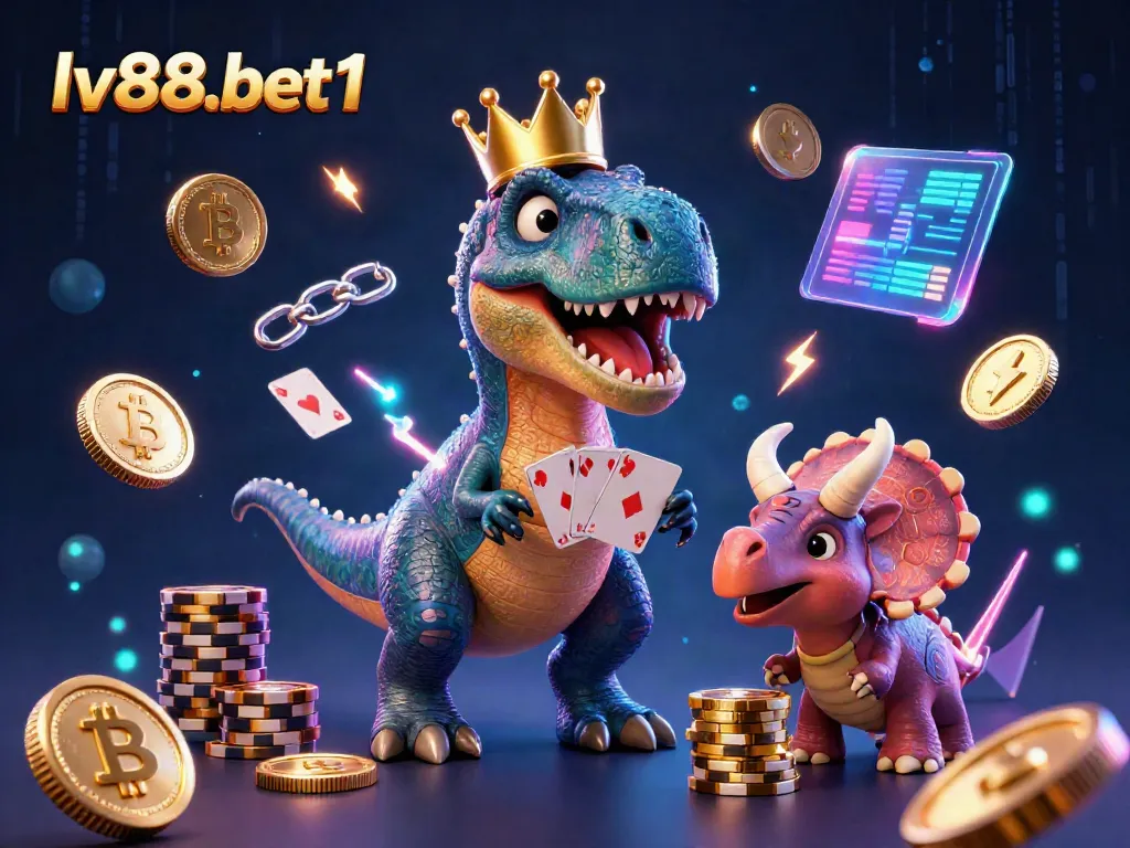 Join the fun with lv88-bet1 as a T-Rex shuffles poker cards, guided by a pterodactyl.