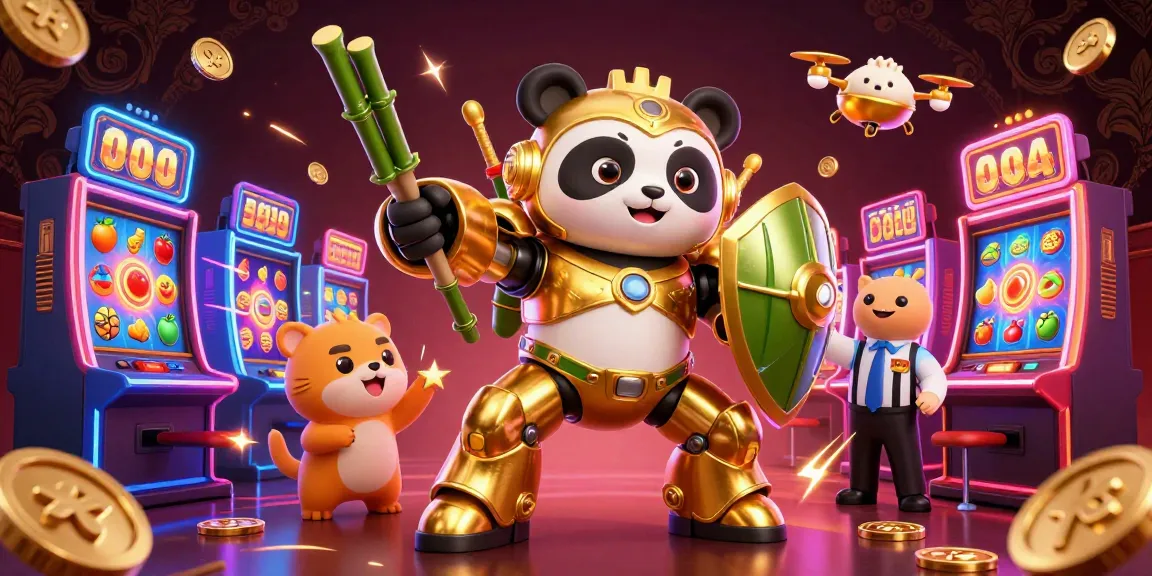 Engage with exciting j88 vip action featuring a golden panda in a casino scene with vibrant slot machines.