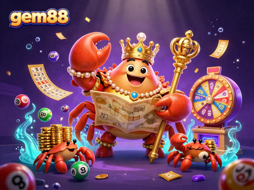 Experience vibrant gambling action with gem88's golden crab emperor and lively elements.