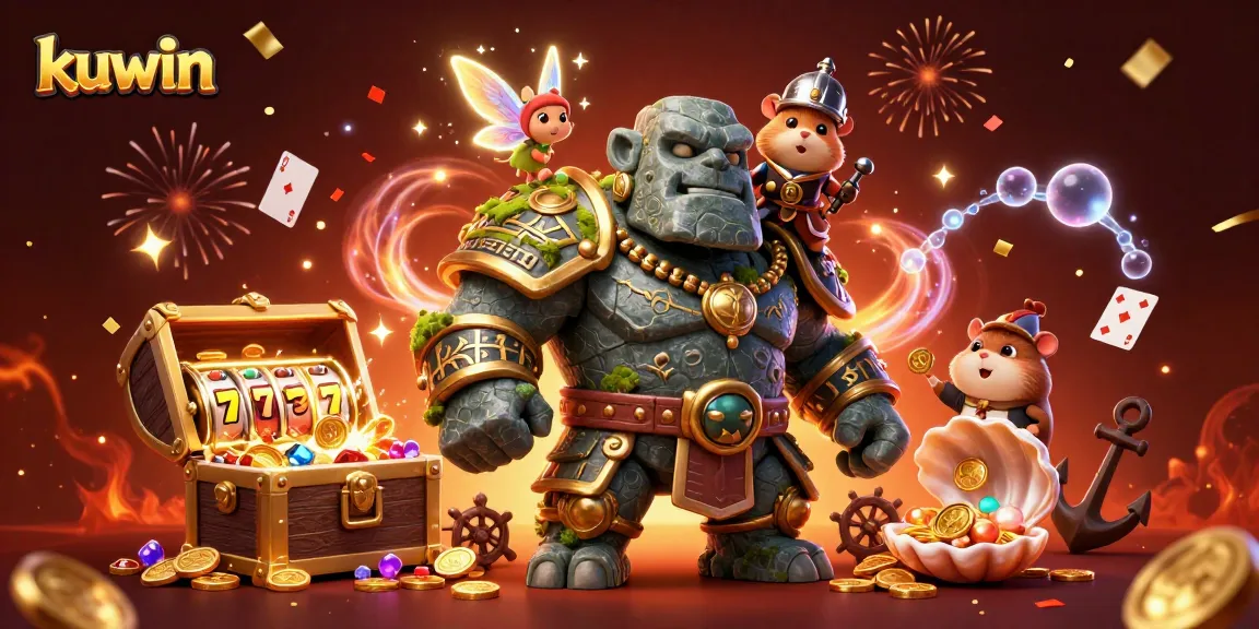 Kuwin brings excitement with a lively golem guardian scene filled with sparkling casino treasures.