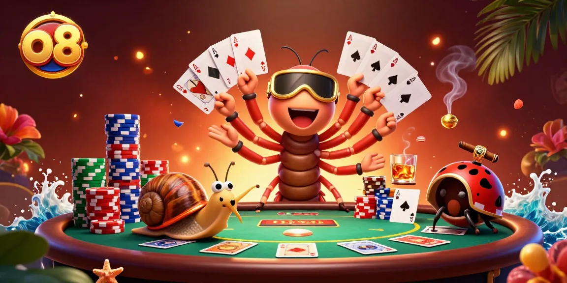 Experience thrilling moments with o8 as the energetic millipede dealer and chip-stacking snail engage in a vibrant casino scene.