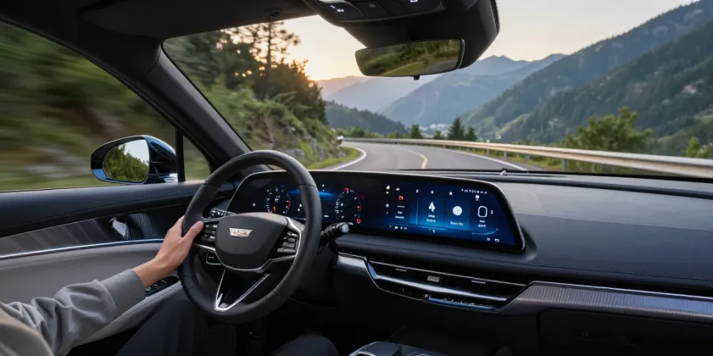 Cadillac Lyriq showcasing driving modes to illustrate how the modes affect range and battery usage.