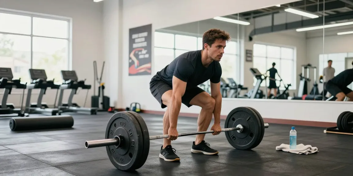 Global Pharma Steroids: Athlet beim Kreuzheben in modernem Fitnessstudio mit motivierenden Elementen im Hintergrund.