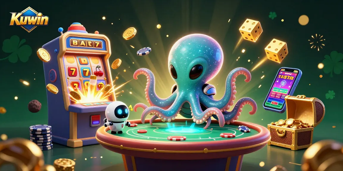 Experience thrilling gameplay in Kuwin's alien casino with vibrant characters, holographic games, and jackpot excitement.