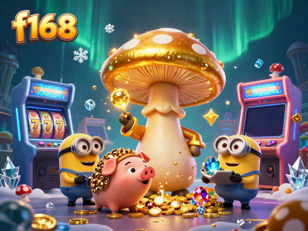 Experience the enchanting f168 gaming universe as the golden mushroom wizard, truffle pig, and gemstone minions unveil magical rewards.