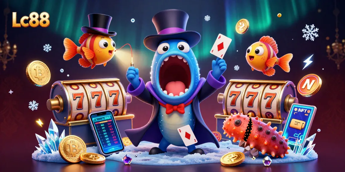 Engage in thrilling card tricks with Lc88's magical undersea characters amidst vibrant casino elements