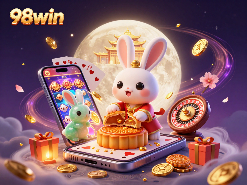 Engage with 98win’s vibrant casino scene featuring a moon rabbit and dynamic games.