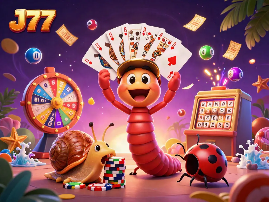 Experience dynamic gaming action at J77 with colorful cards, chips, and excitement!