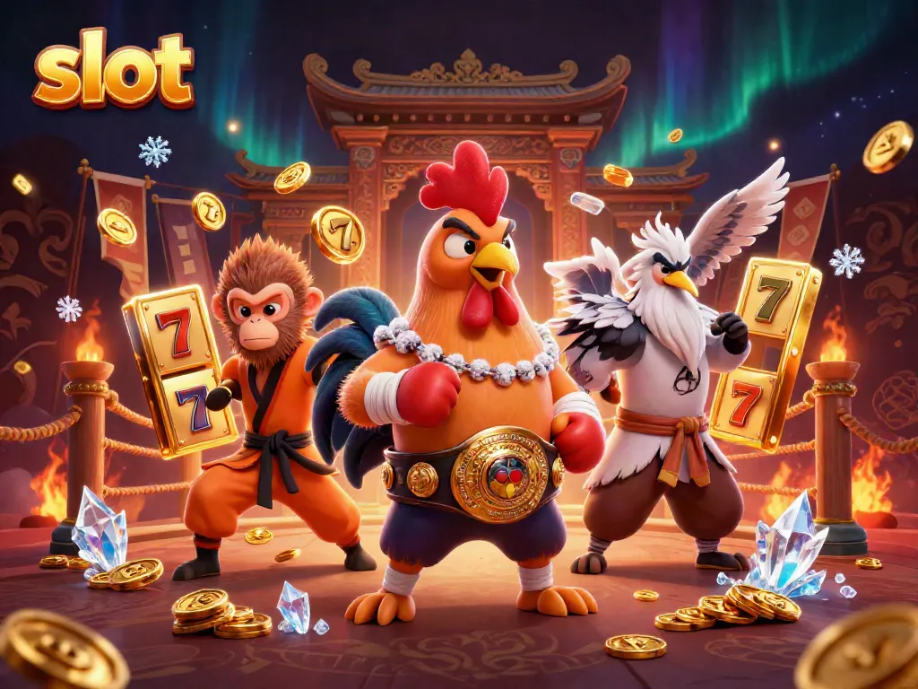 Spin the slot reels featuring dynamic casino characters winning big jackpots in an engaging scene.