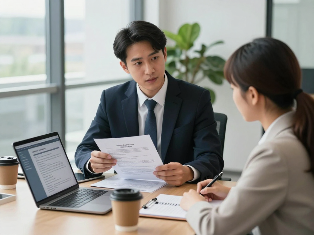 Startseite für Datenschutzexperten in professioneller Büroumgebung mit Berater und Klient.
