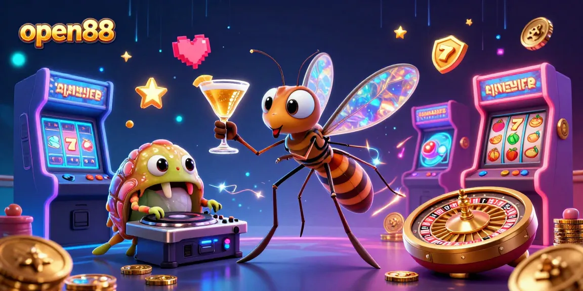 Engage with the vibrant open88 casino world featuring a lively mosquito mascot and dynamic game elements.
