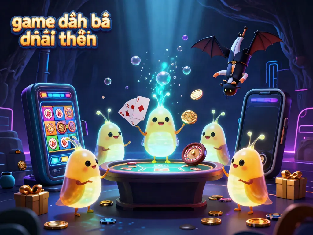 Experience the thrill of game đánh bài đổi thưởng in a vibrant, energetic casino scene illuminated by glowworms.
