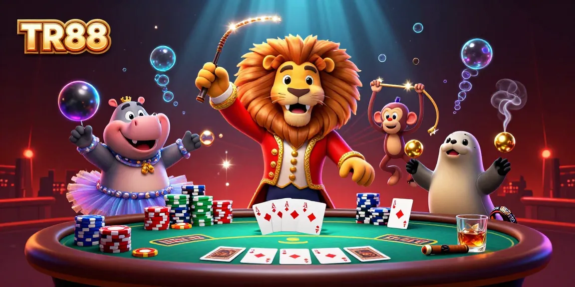 Experience TR88 casino thrills with cartoon characters engaging in exciting gaming actions.