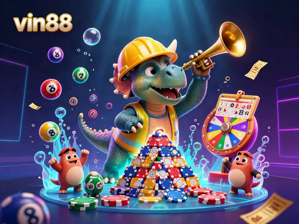 Win big with vin88 in thrilling casino adventures featuring vibrant games and celebratory characters.
