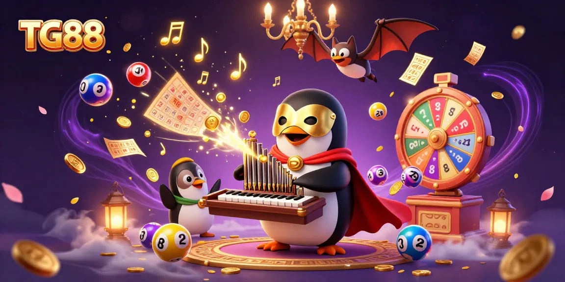 Experience the excitement of TG88 with golden coins and colorful lottery elements in a dynamic casino scene.