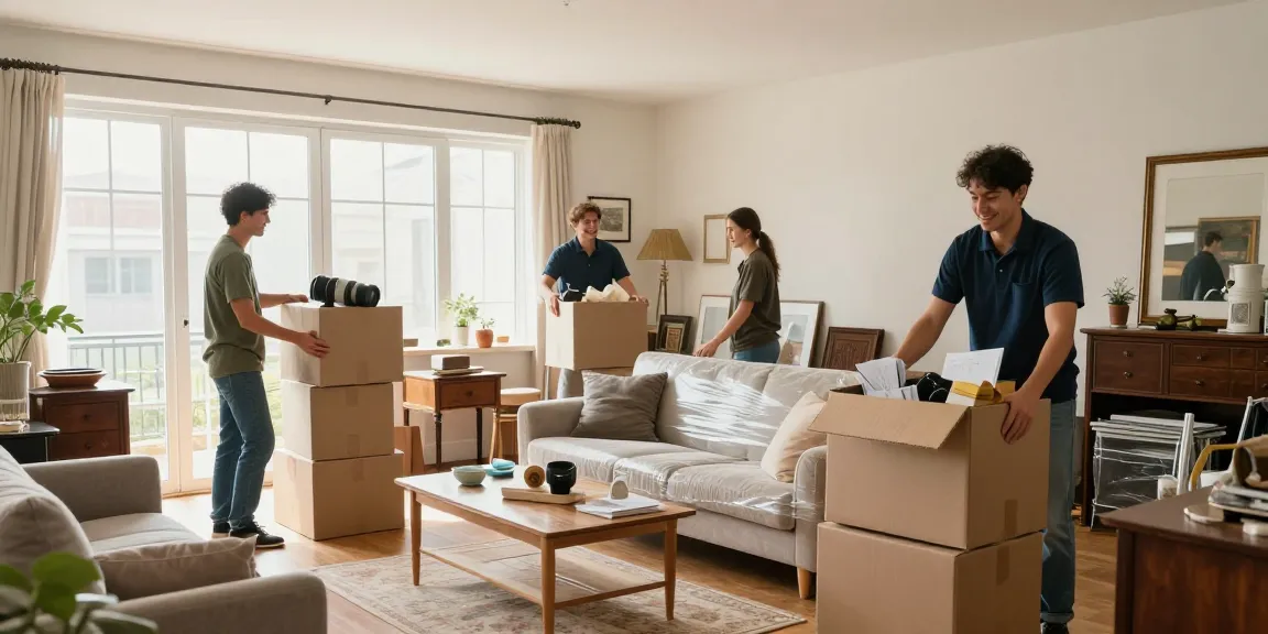 Professionelle Wohnungsauflösung in Berlin Lichtenberg mit Möbeln und Umzugskartons im Raum.