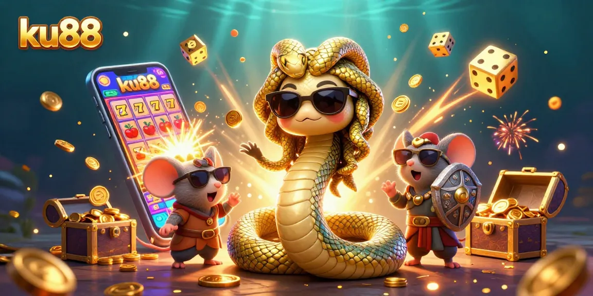 Spin the reels with ku88's friendly Medusa, amidst vibrant casino chaos!