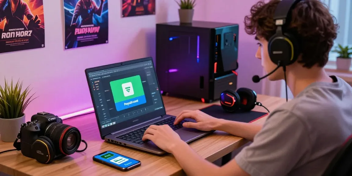 Engagierter Spieler, der zu Hause mit einem Gaming-Setup ein Paysafe Card Casino nutzt.