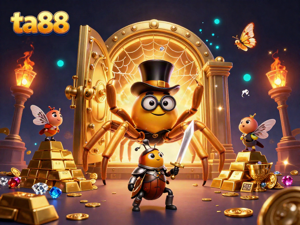 Experience thrilling gameplay at ta88 with a golden tarantula weaving luck among casino riches.