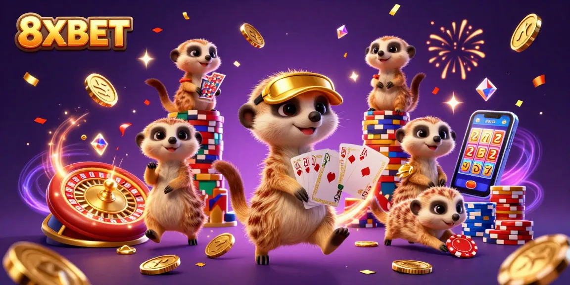 Experience 8XBET's vibrant casino operation with meerkats, winning prizes and excitement.