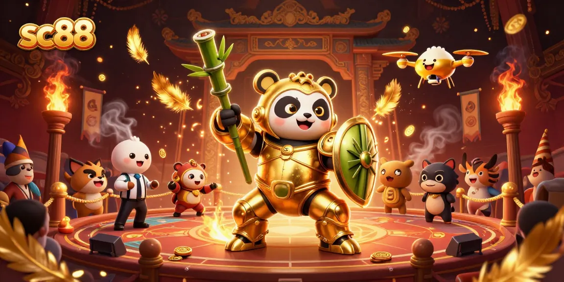 Engage in thrilling adventures with the sc88 mech-suit panda robot in an action-packed casino arena.
